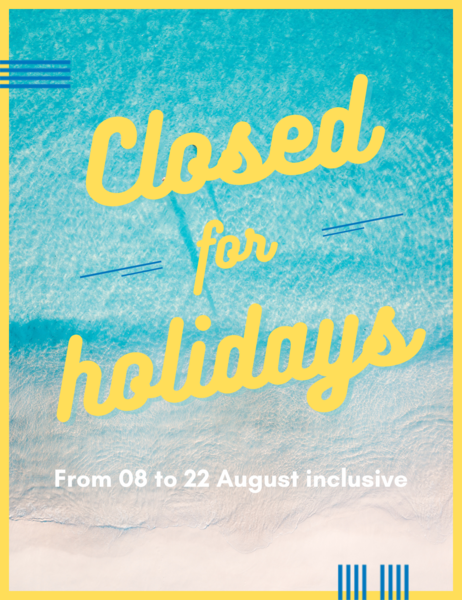 Closed for holidays! make your purchases, we will send you from 25 august